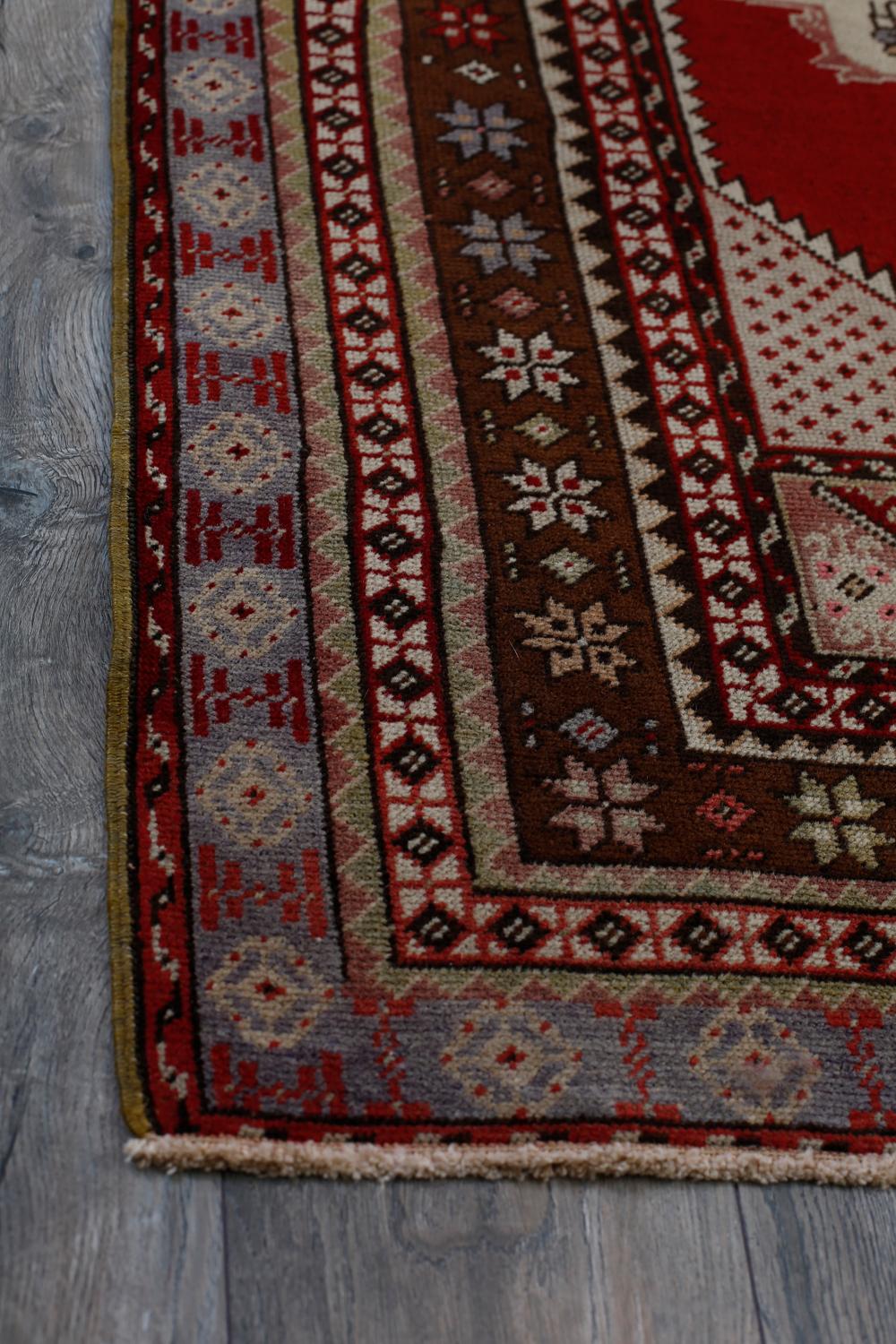 Red and Gray Handmade Wool Turkish Old Anatolian Konya Distressed Rug For Sale 2