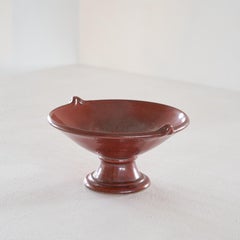 Red and Gray Speckled Ceramic Footed Bowl