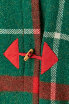 Red and green duffles coat with check pattern Courrèges Hyperbole Circa 1970's