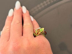 Red and Green Enamel Dragon Diamond Ring 18K Yellow Gold