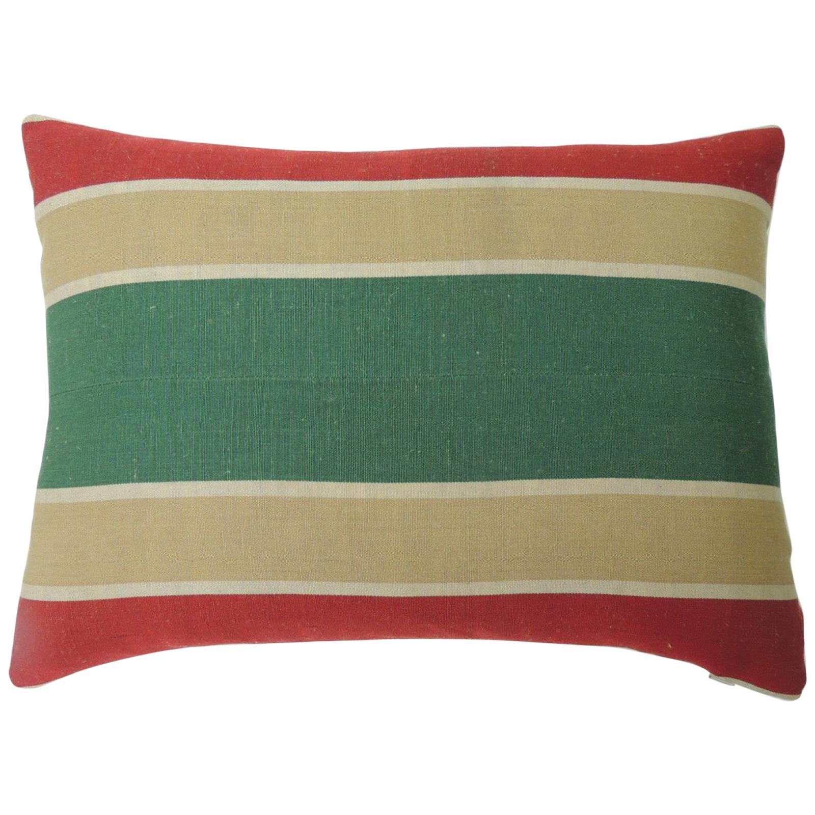 Red and Green "Holiday" Stripes Decorative Bolster Pillow
