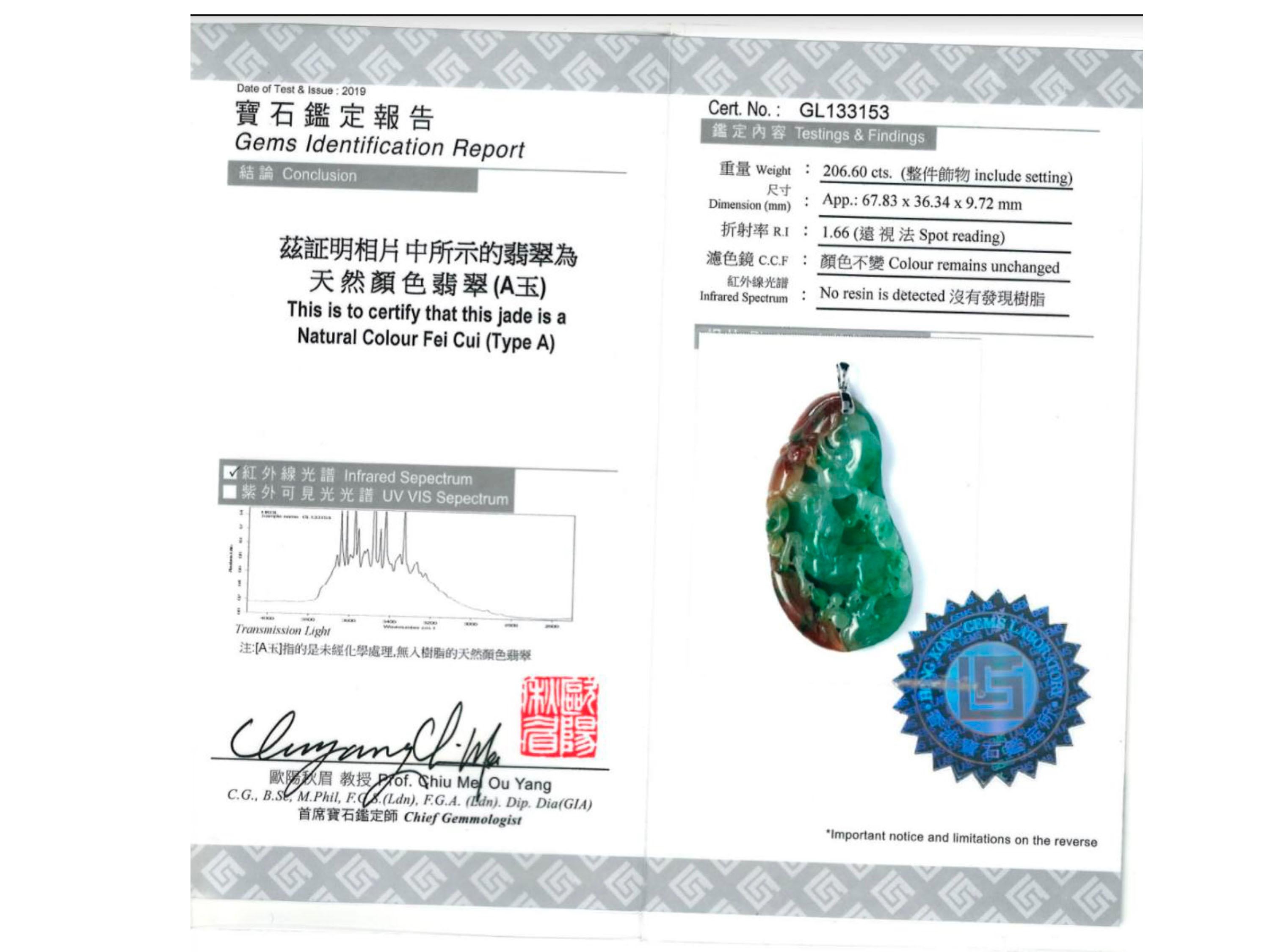 Red and Green Jadeite Jade Horse, Certified Untreated 2
