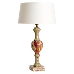 Vintage Red and Green Onyx Table Lamp with Ivory Shade, Italy, 1970s