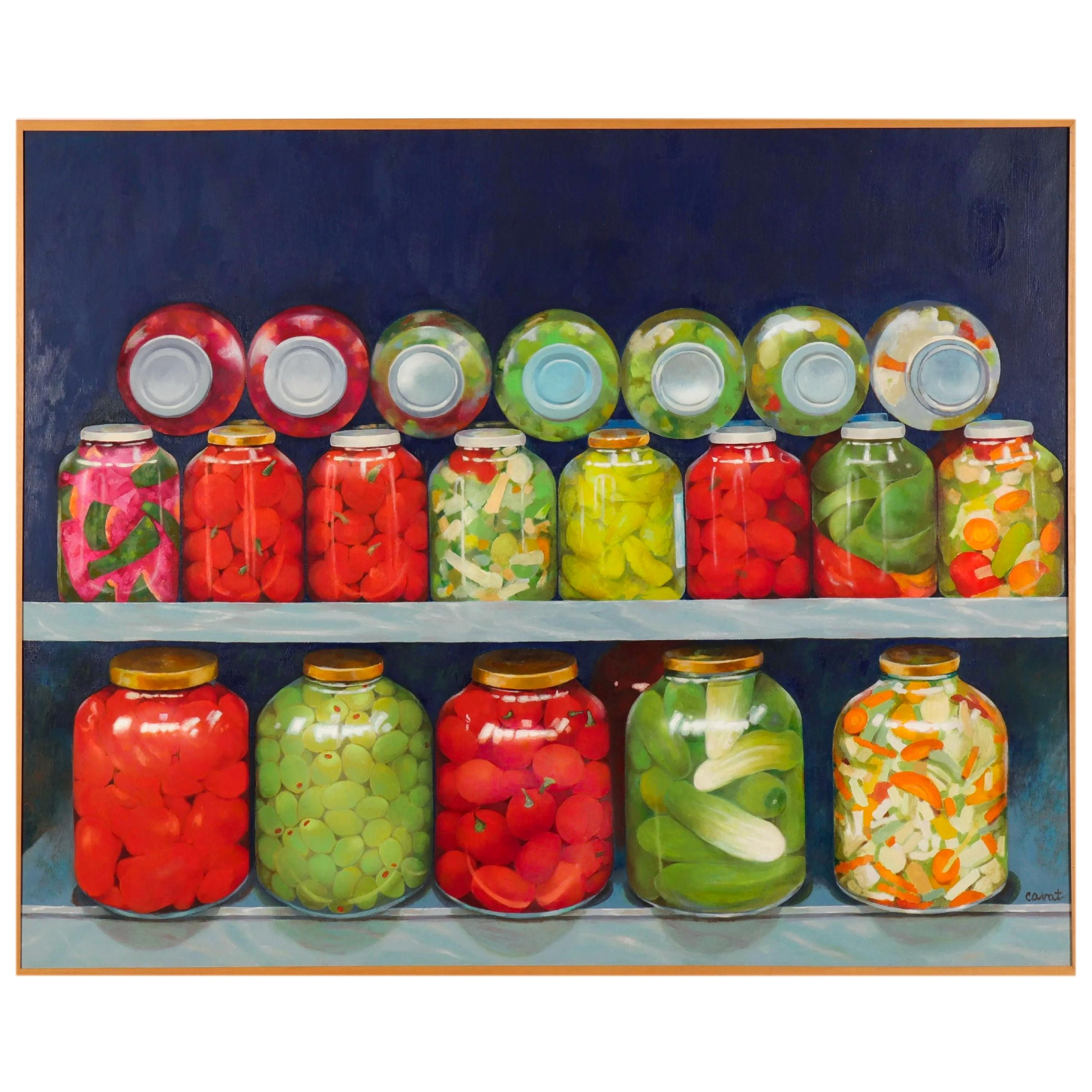 Red and Green ‘Pickled’ Still Life by Irma Cavat, 1983, Oil on Canvas Painting