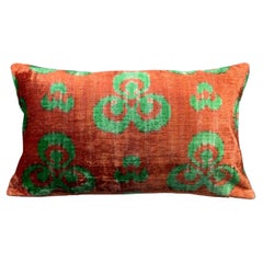 Red and Green Small Velvet Silk Ikat Pillow Cover