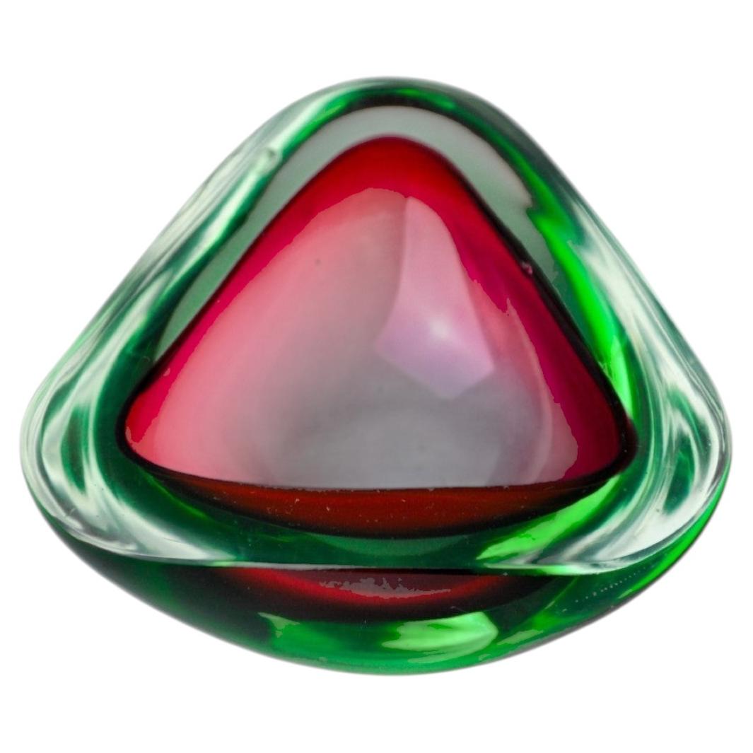 Red and Green Sommerso ashtray by Seguso, Murano glass, Italy, 1970's