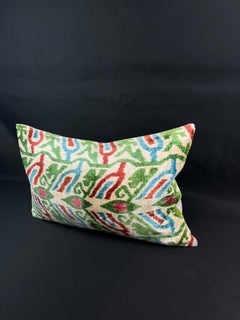 Red and Green Velvet Silk Ikat Pillow Cover