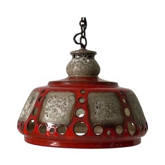 Red and Grey Ceramic Ceiling Lamp by Pan Leuchten, 1970s, Germany Red and Grey Ceramic Ceiling Lamp by Pan Leuchten, 1970s, Germany