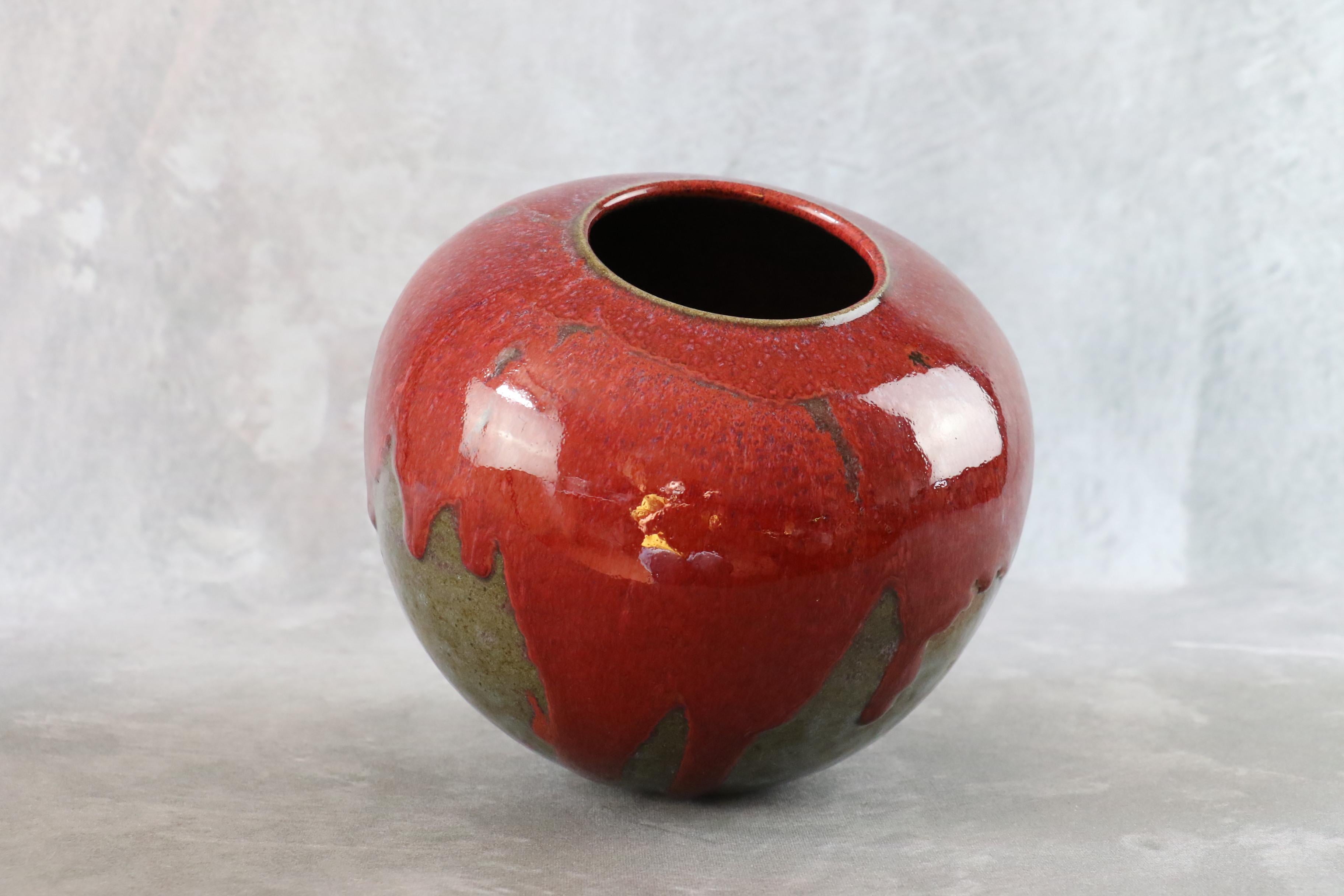French Red and grey ceramic vase by the french ceramist Marc Uzan, Midcentury Modern For Sale