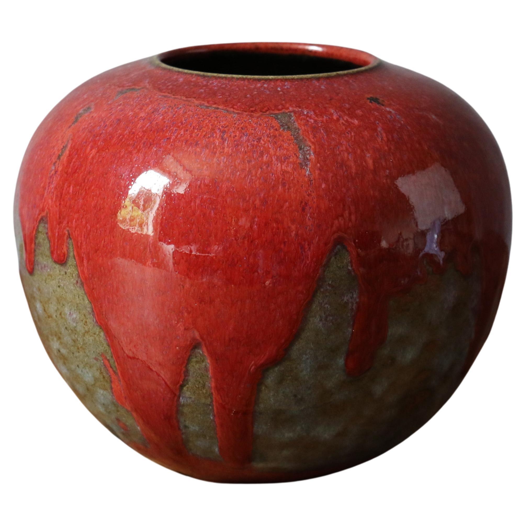 Red and grey ceramic vase by the french ceramist Marc Uzan, Midcentury Modern For Sale