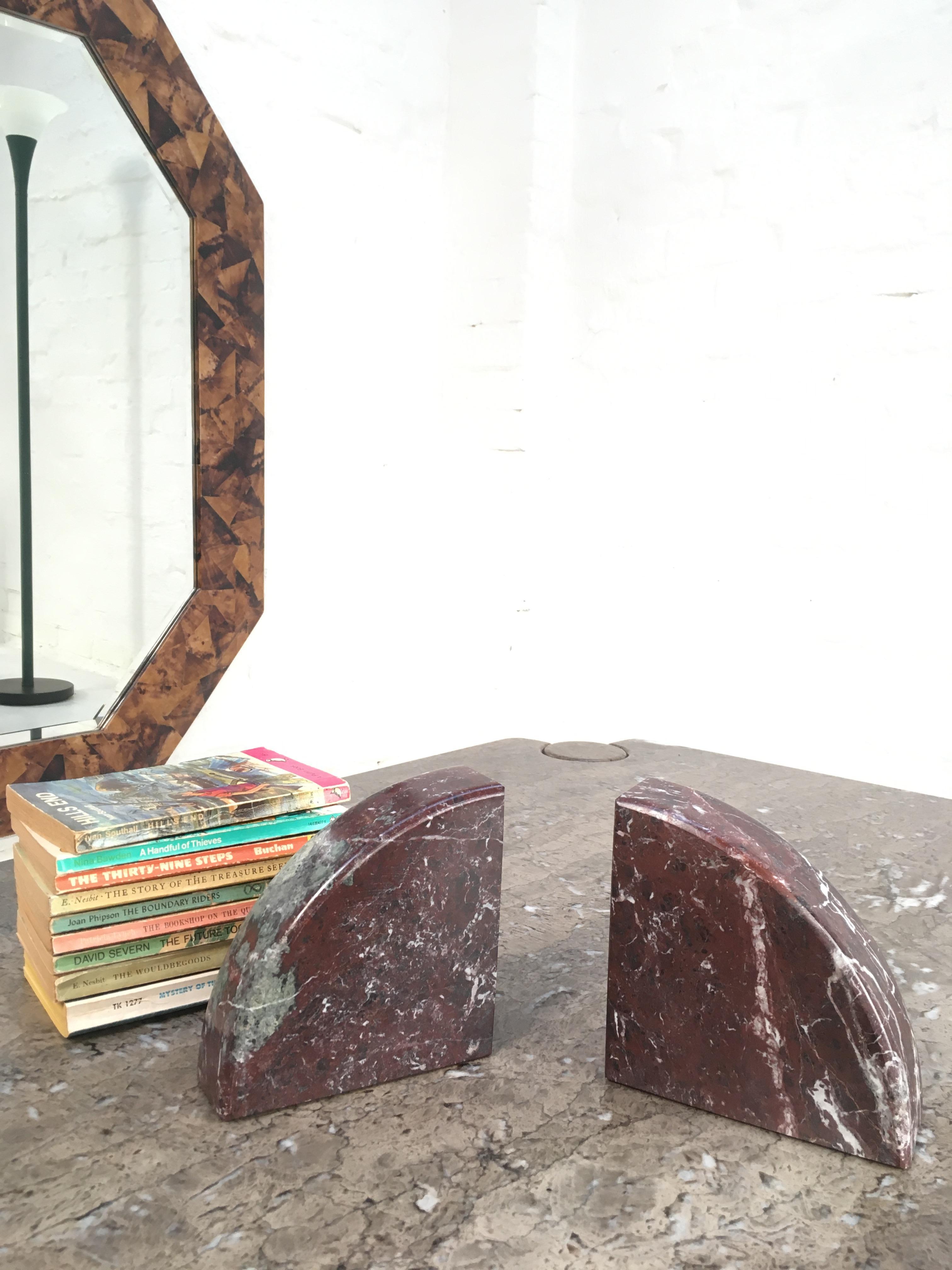 Red and Grey-Green Marble Bookends 1990s Postmodern Memphis 4