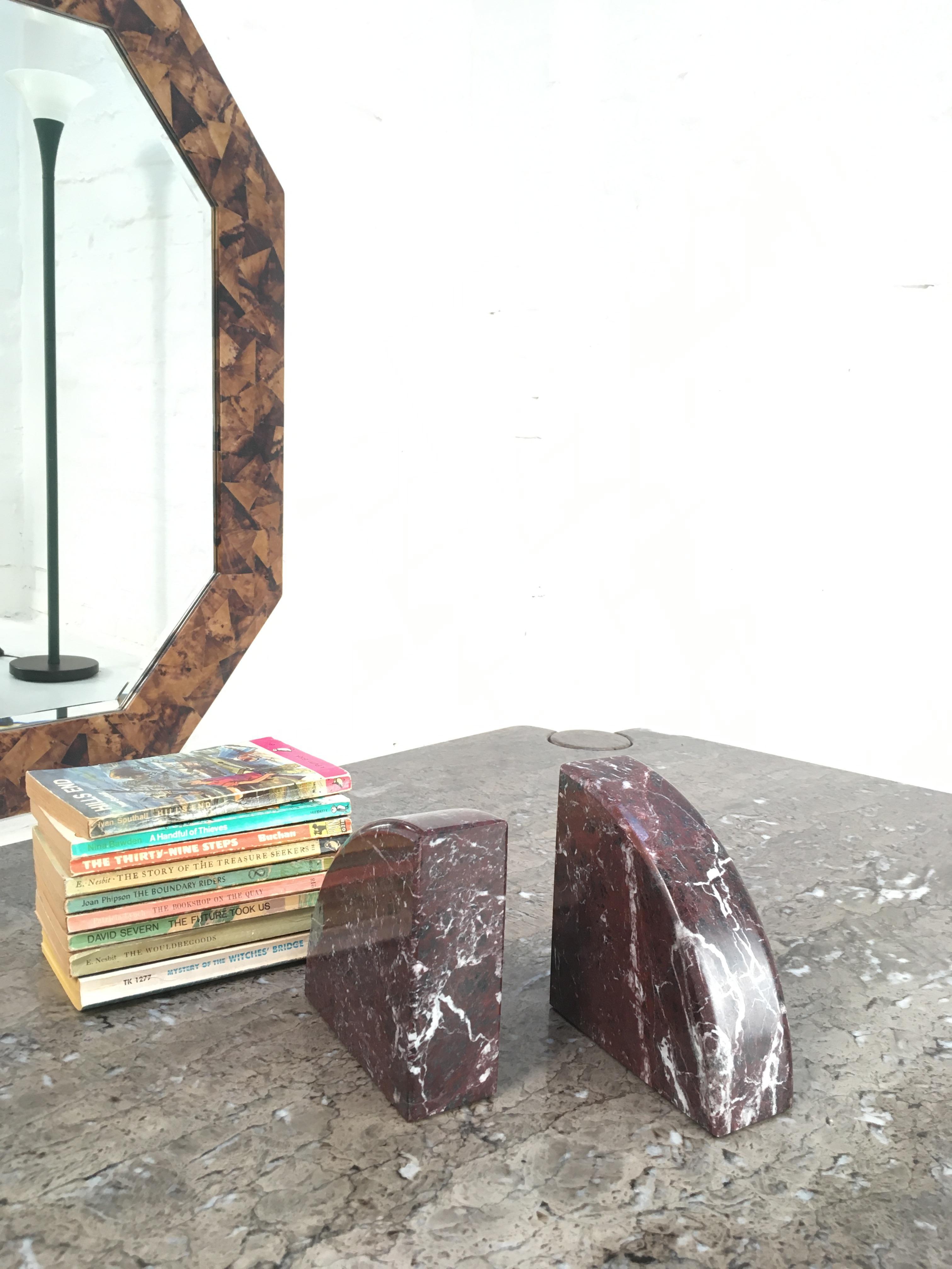 Red and Grey-Green Marble Bookends 1990s Postmodern Memphis 5