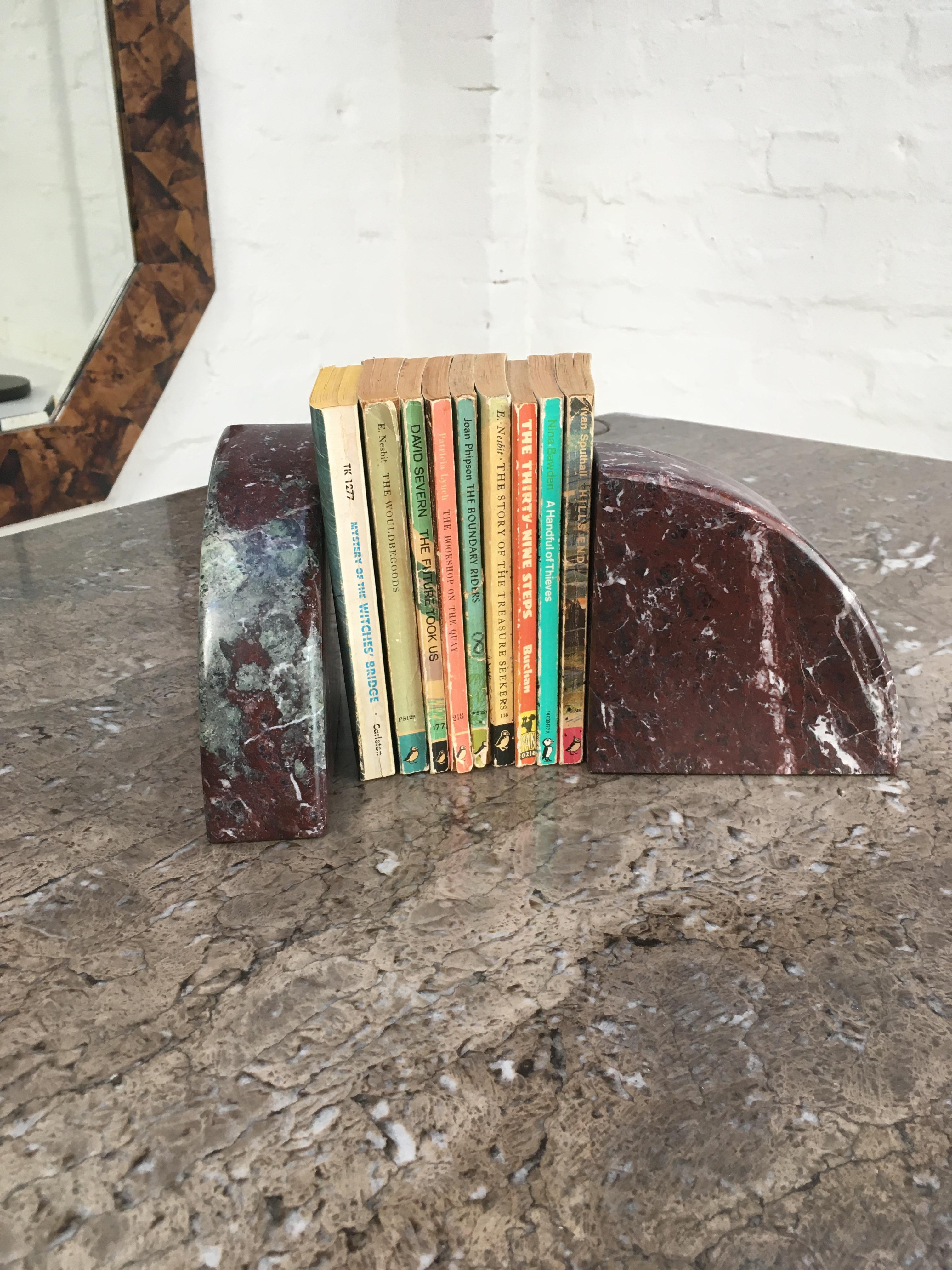 Red and Grey-Green Marble Bookends 1990s Postmodern Memphis 6