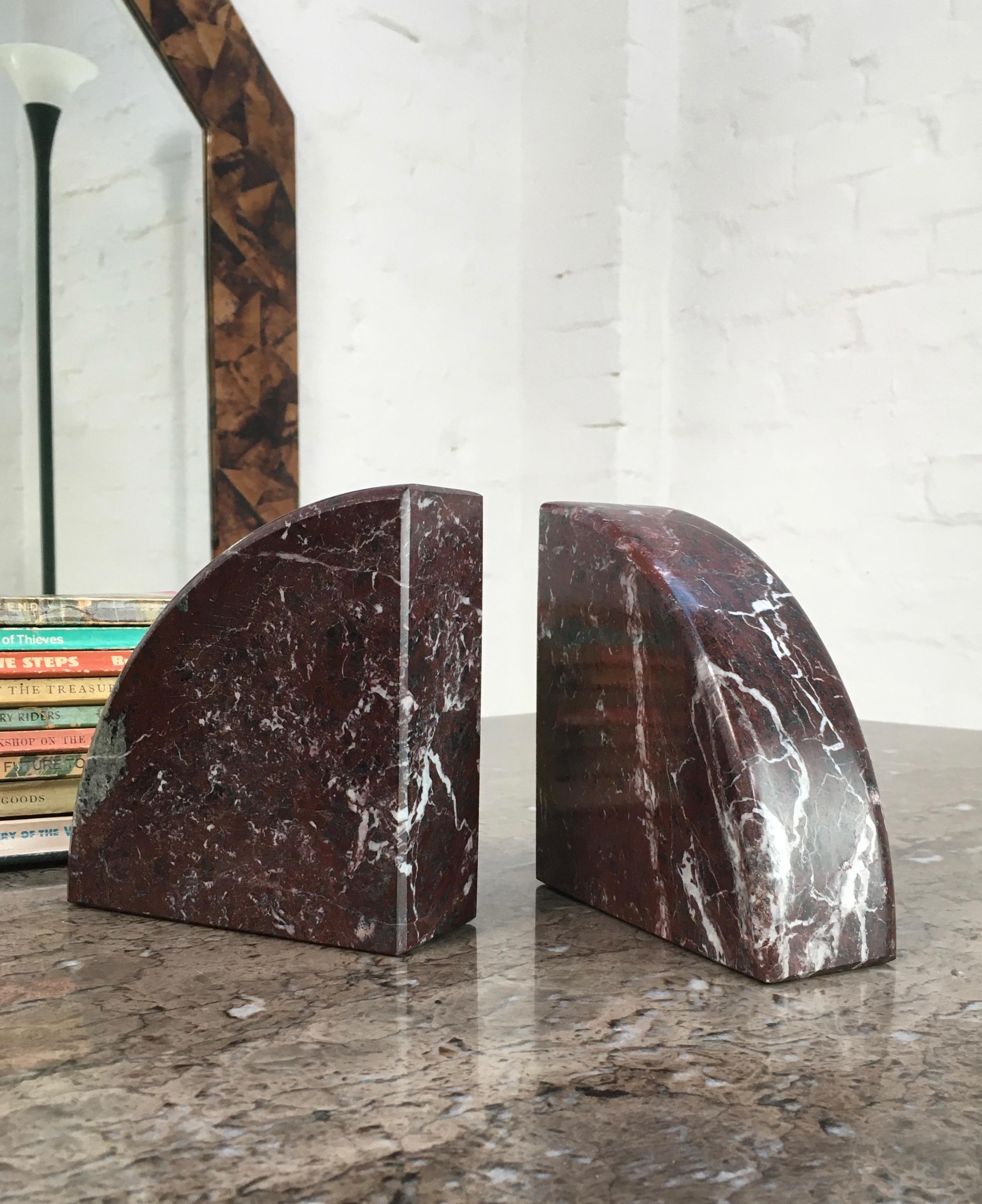 Red and Grey-Green Marble Bookends 1990s Postmodern Memphis 7