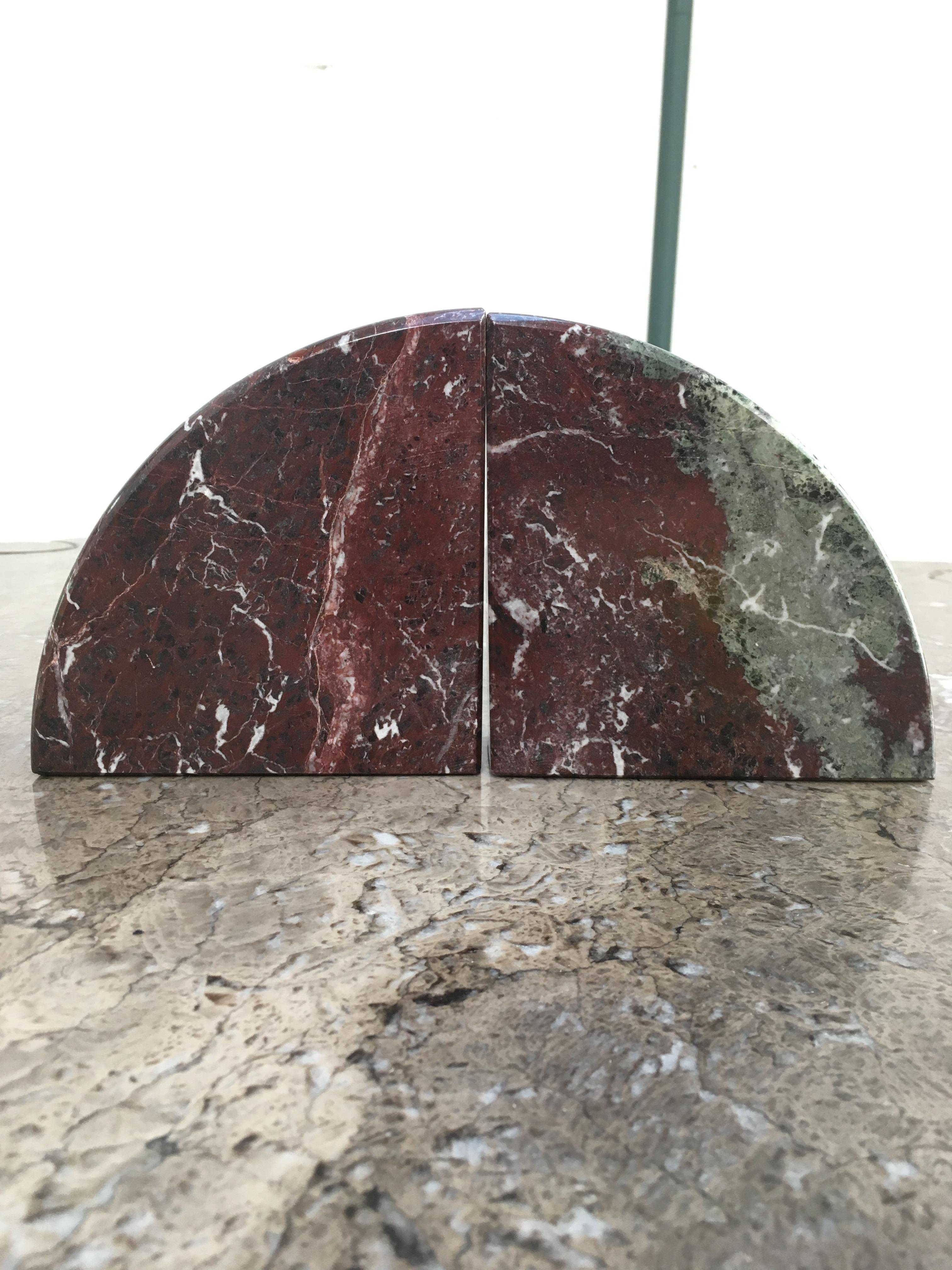 Red and Grey-Green Marble Bookends 1990s Postmodern Memphis 8