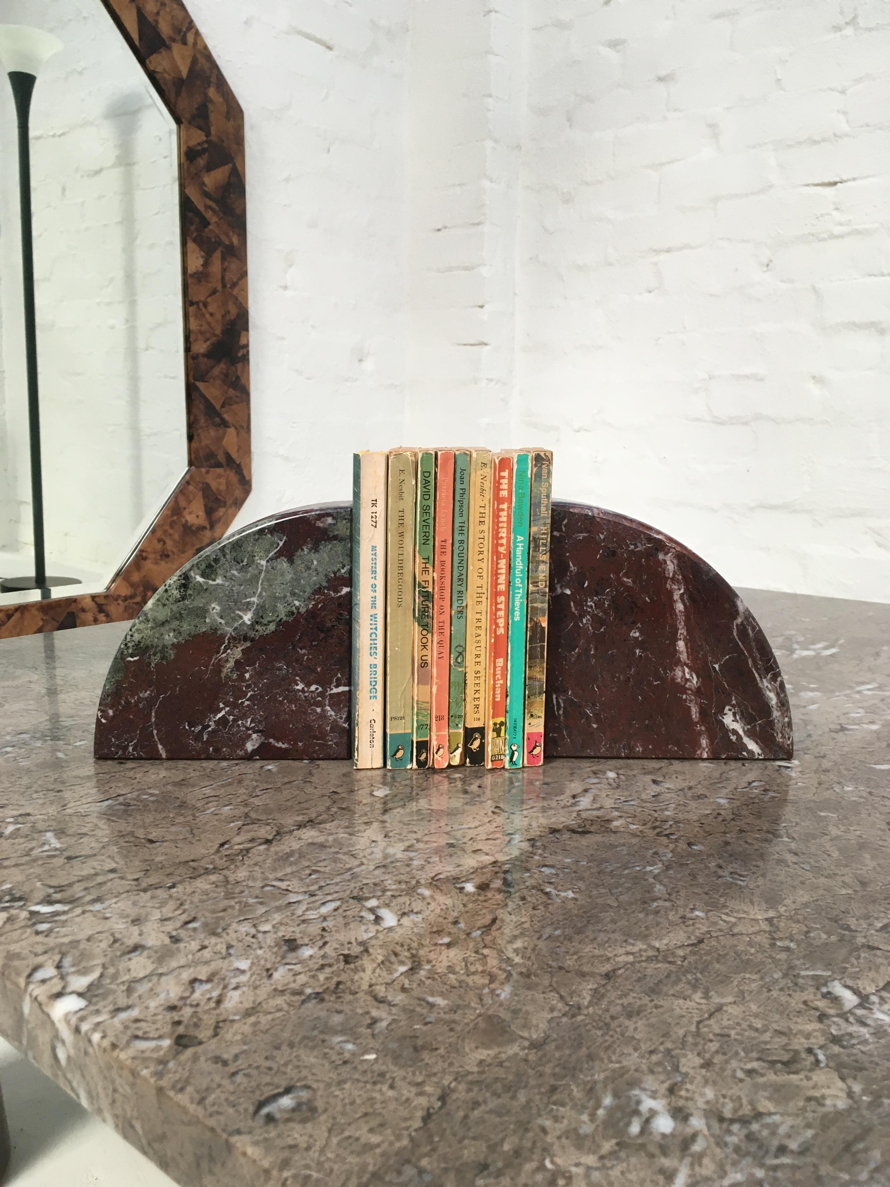 Post-Modern Red and Grey-Green Marble Bookends 1990s Postmodern Memphis