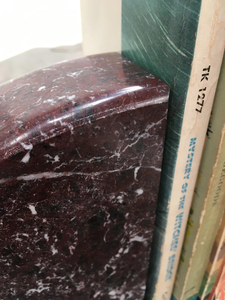 Red and Grey-Green Marble Bookends 1990s Postmodern Memphis 1
