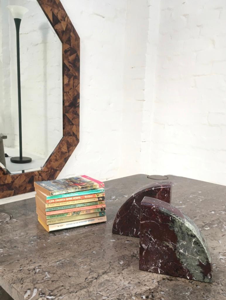 Red and Grey-Green Marble Bookends 1990s Postmodern Memphis 3