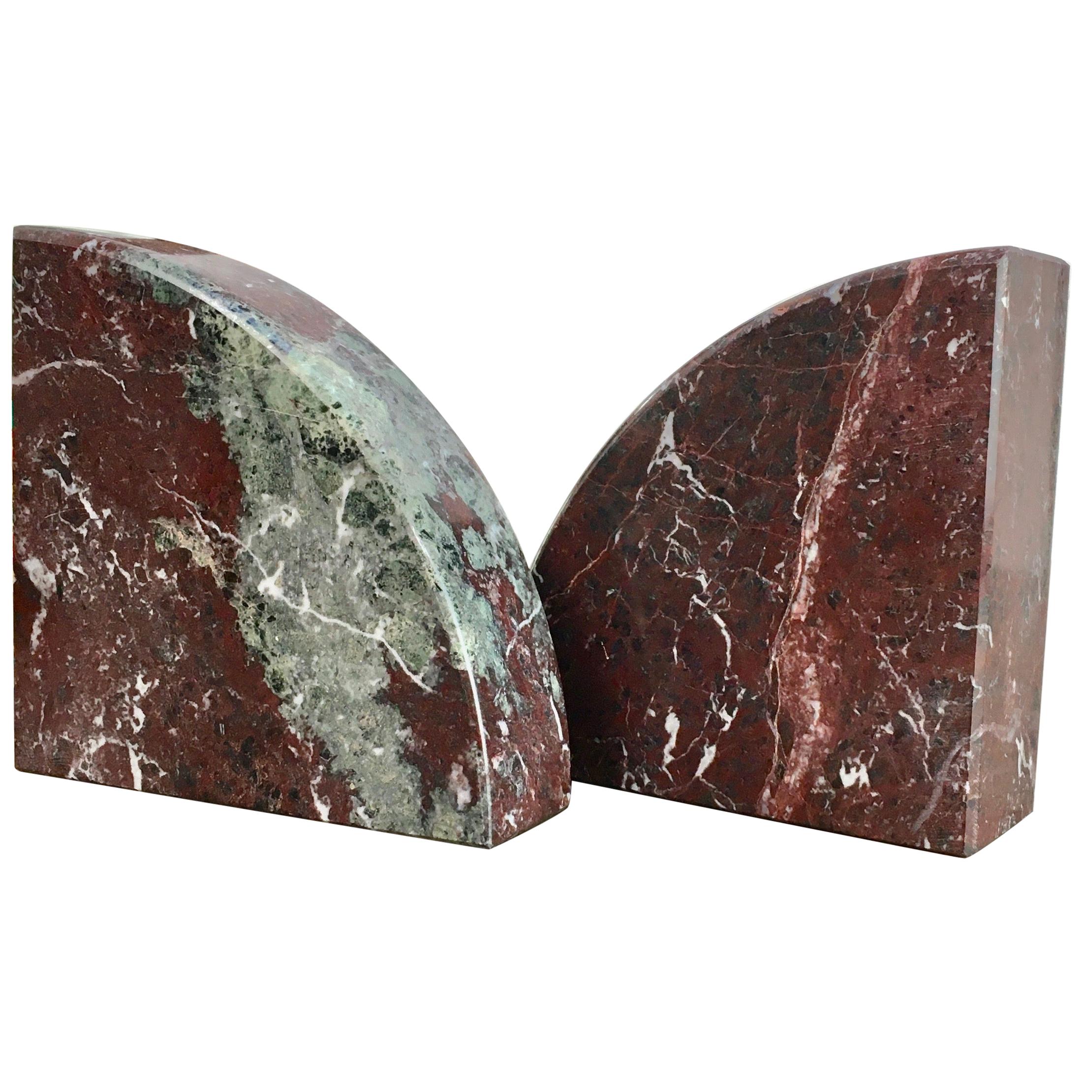 Red and Grey-Green Marble Bookends 1990s Postmodern Memphis