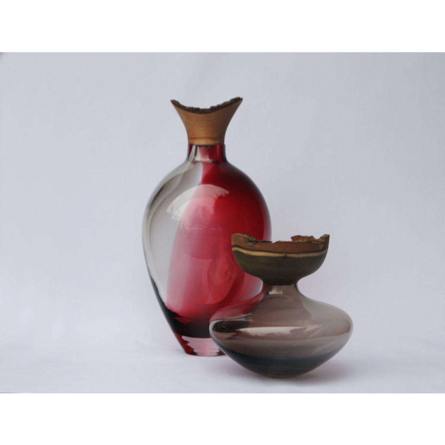 German Red and Grey Sculpted Blown Glass Splash Stacking Vessel, Pia Wüstenberg For Sale