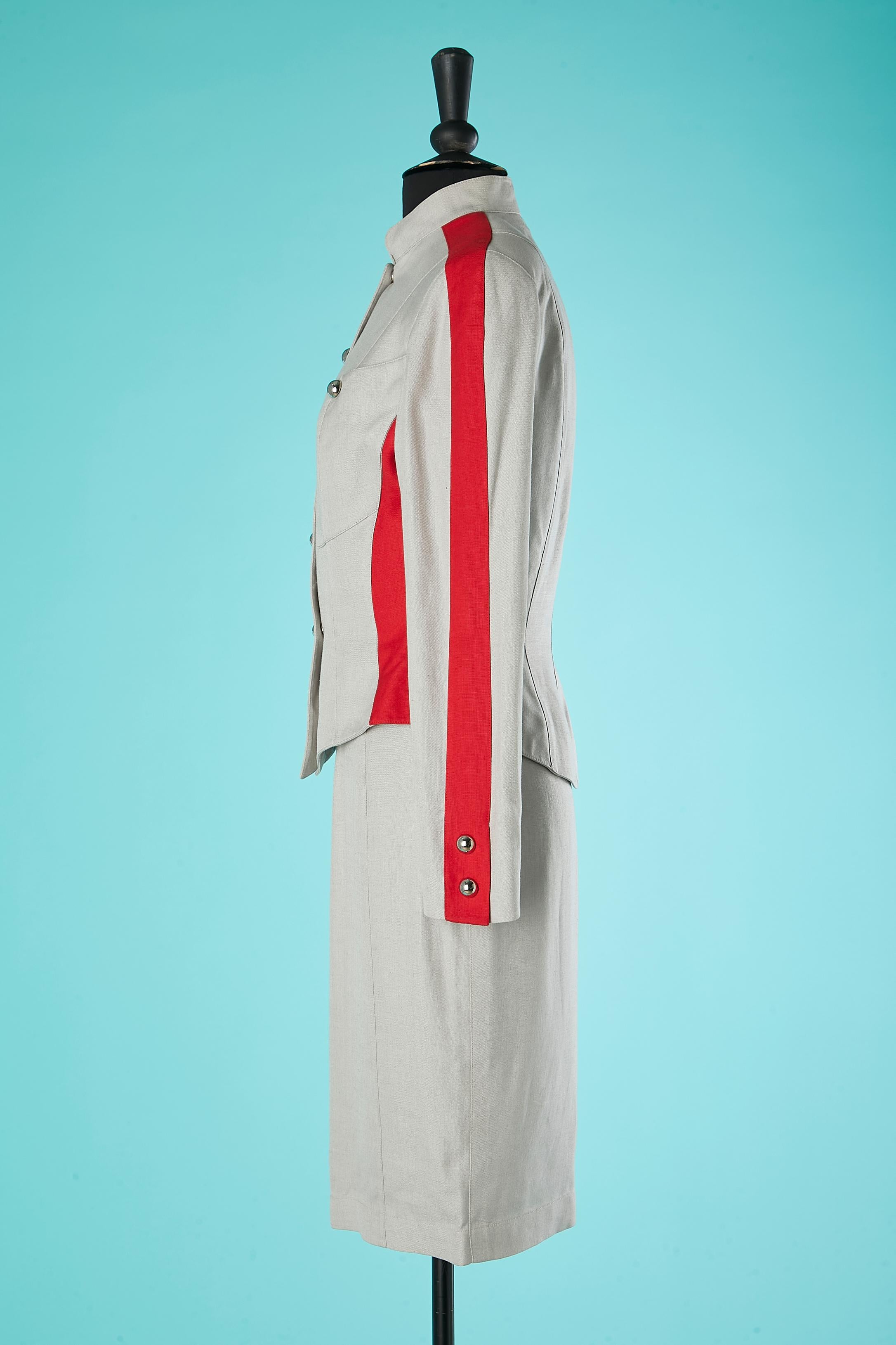 Gonna-suit rossa e grigia stile ufficiale Thierry  Mugler, circa anni '80 in vendita 1