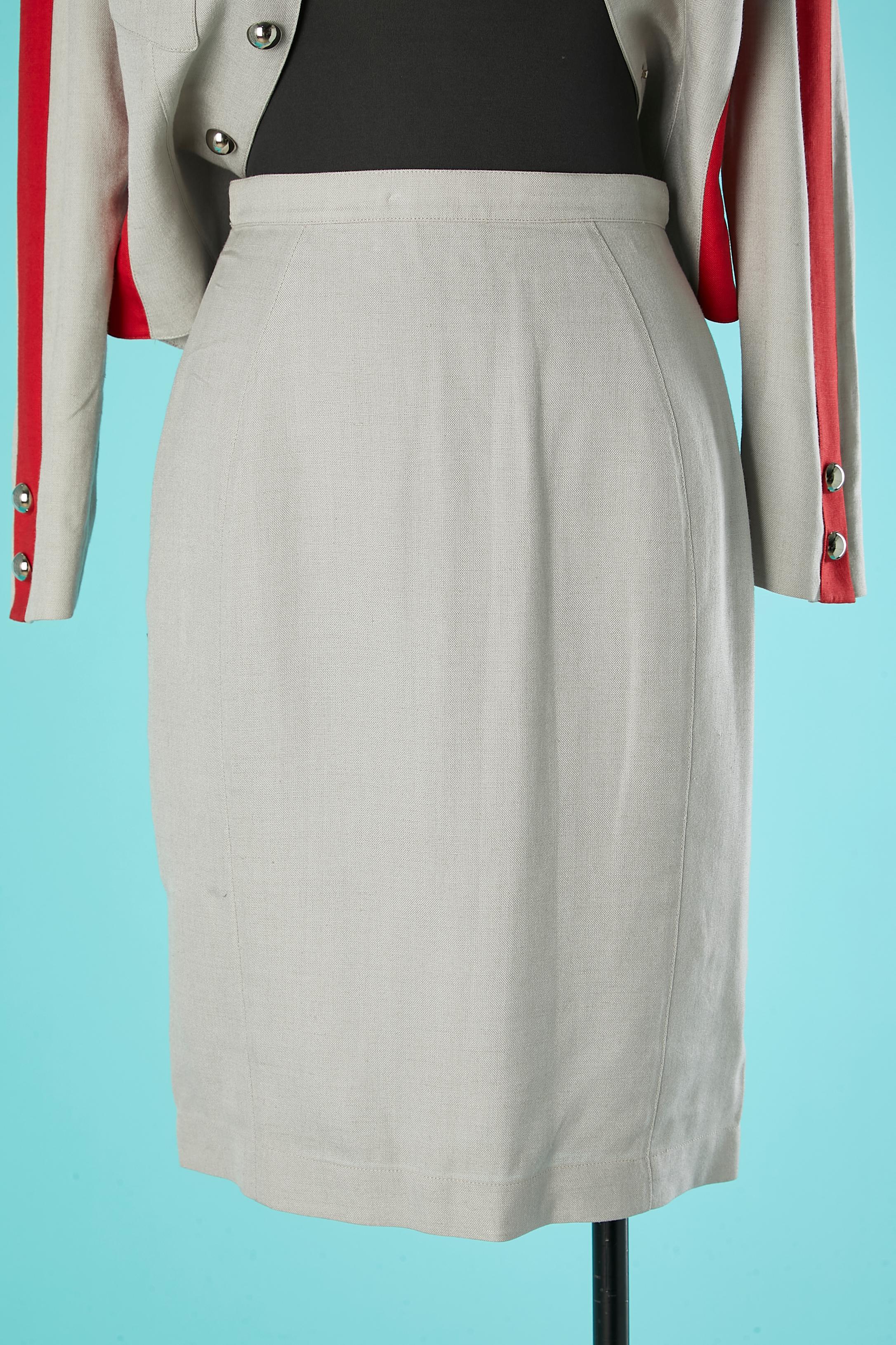 Gonna-suit rossa e grigia stile ufficiale Thierry  Mugler, circa anni '80 in vendita 3