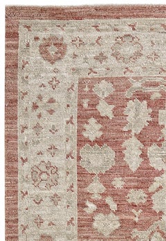 Red and Ivory Handmade Wool Distressed Turkish Oushak Rug