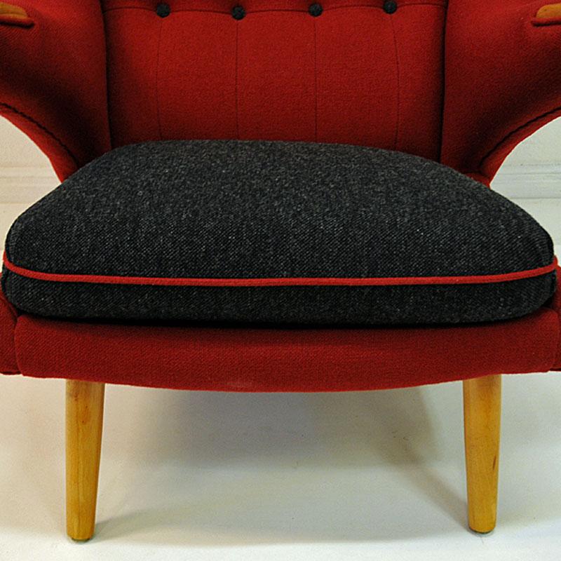 Lovely and large Scandinavian Red and Black Wingback Armchair 1950s For Sale 5