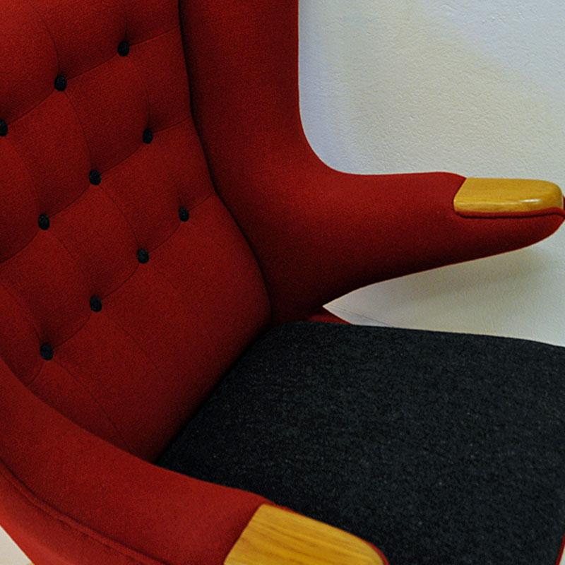 Lovely and large Scandinavian Red and Black Wingback Armchair 1950s For Sale 1