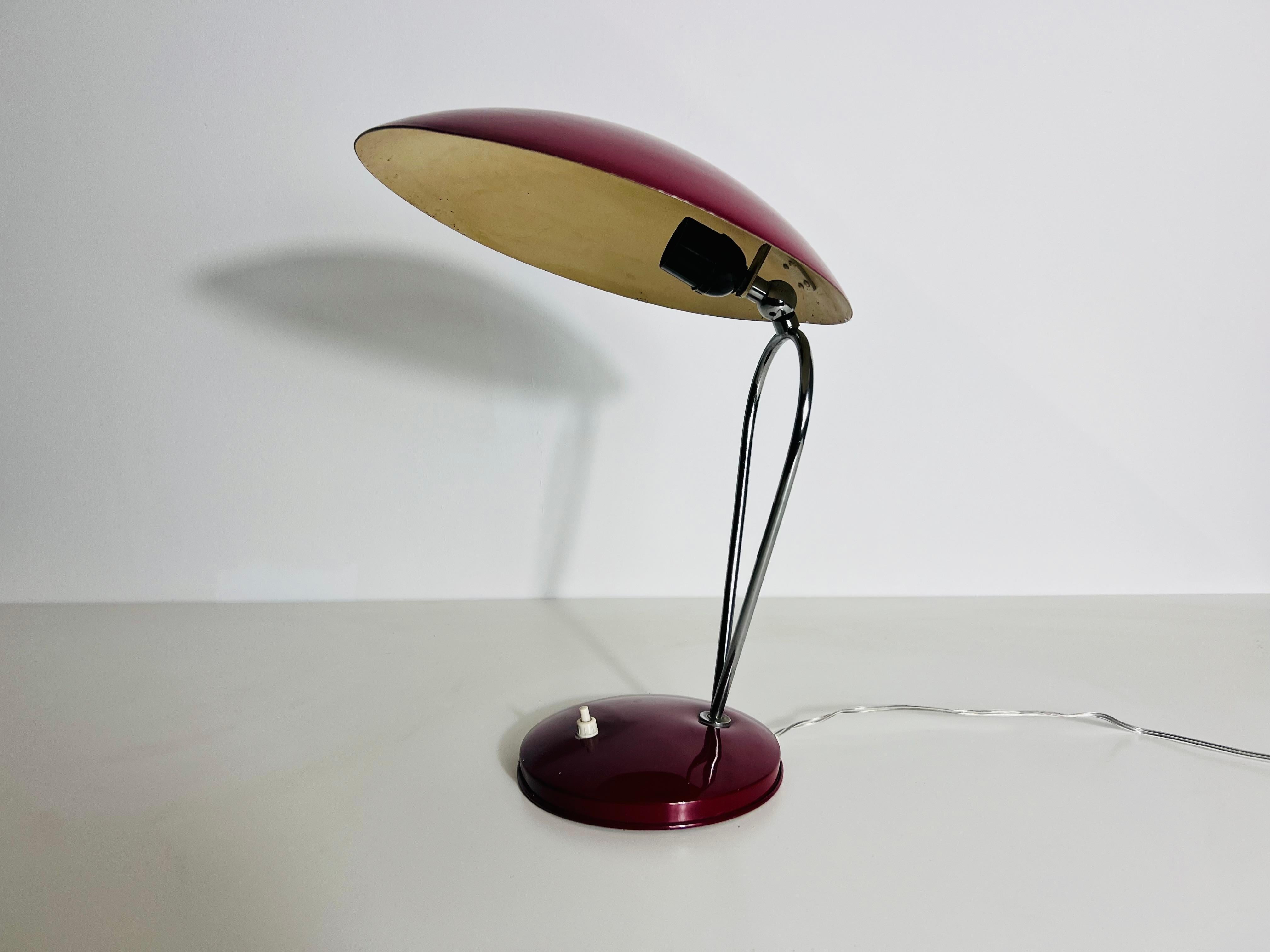 Italian Red and Metal Table Lamp, 1960s, Italy For Sale