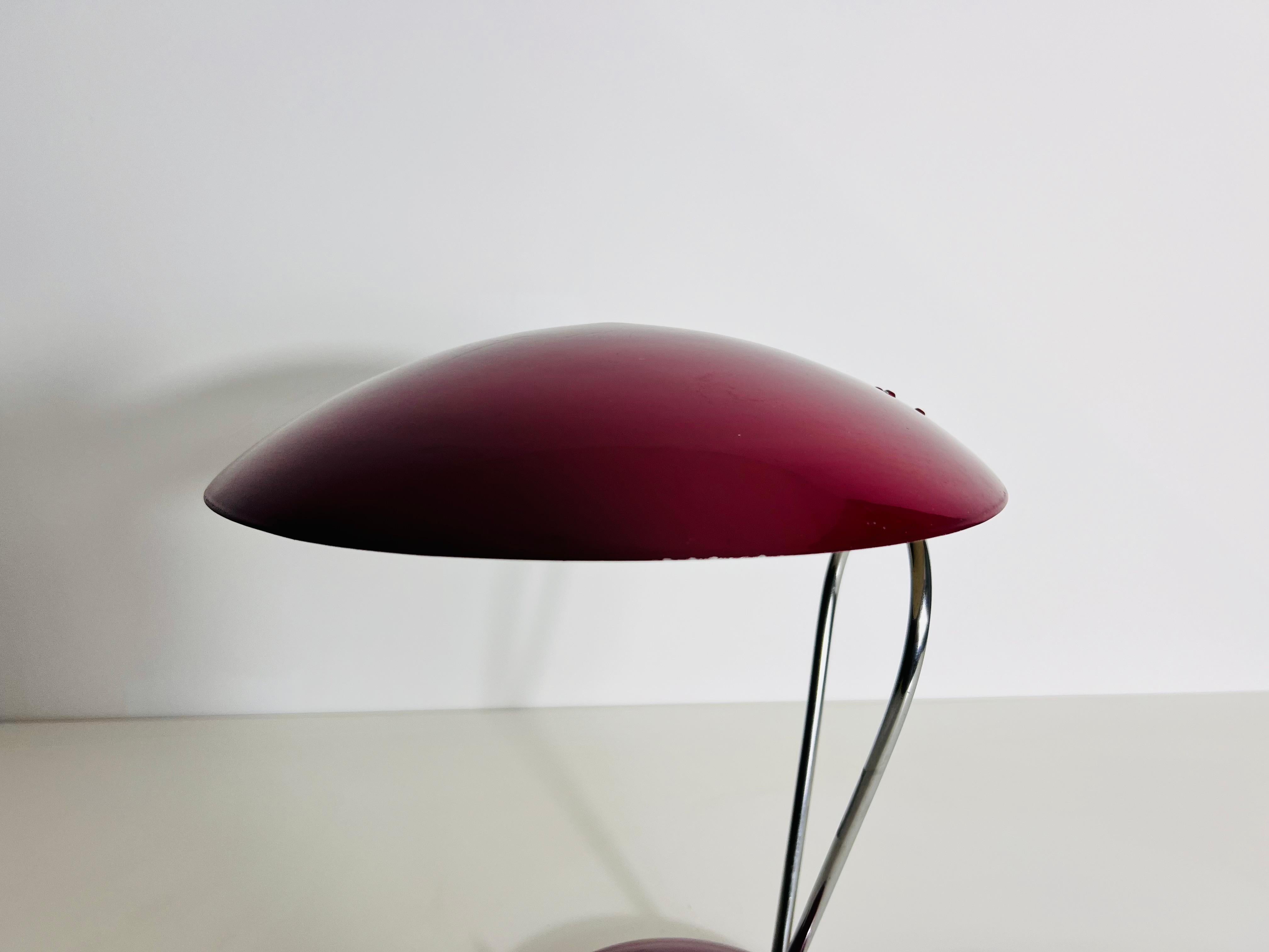 Red and Metal Table Lamp, 1960s, Italy For Sale 3