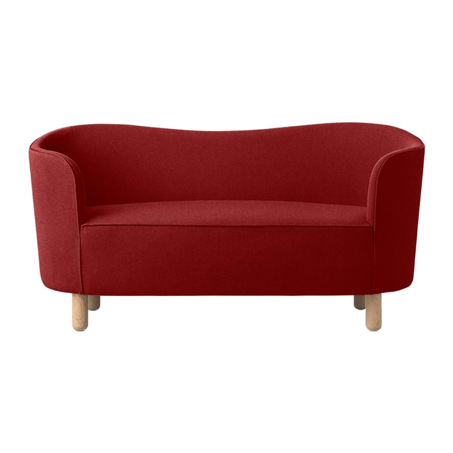 Red and Natural Oak Raf Simons Vidar 3 Mingle sofa by Lassen
Dimensions: W 154 x D 68 x H 74 cm 
Materials: Textile, Oak.

The Mingle sofa was designed in 1935 by architect Flemming Lassen (1902-1984) and was presented at The Copenhagen