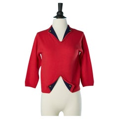 Red and navy blue cashmere sweater with gold metal buttons Roberta Di Camerino 