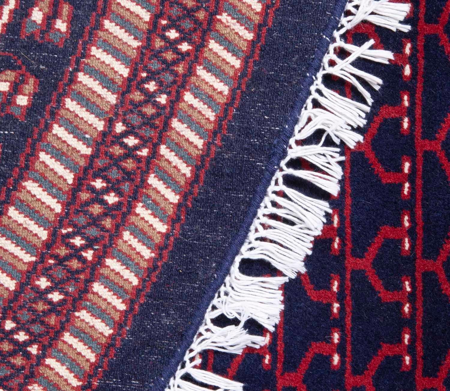 Indian Red and Navy Blue Kashmir Tribal Rug with Cream Accents, Round from India For Sale