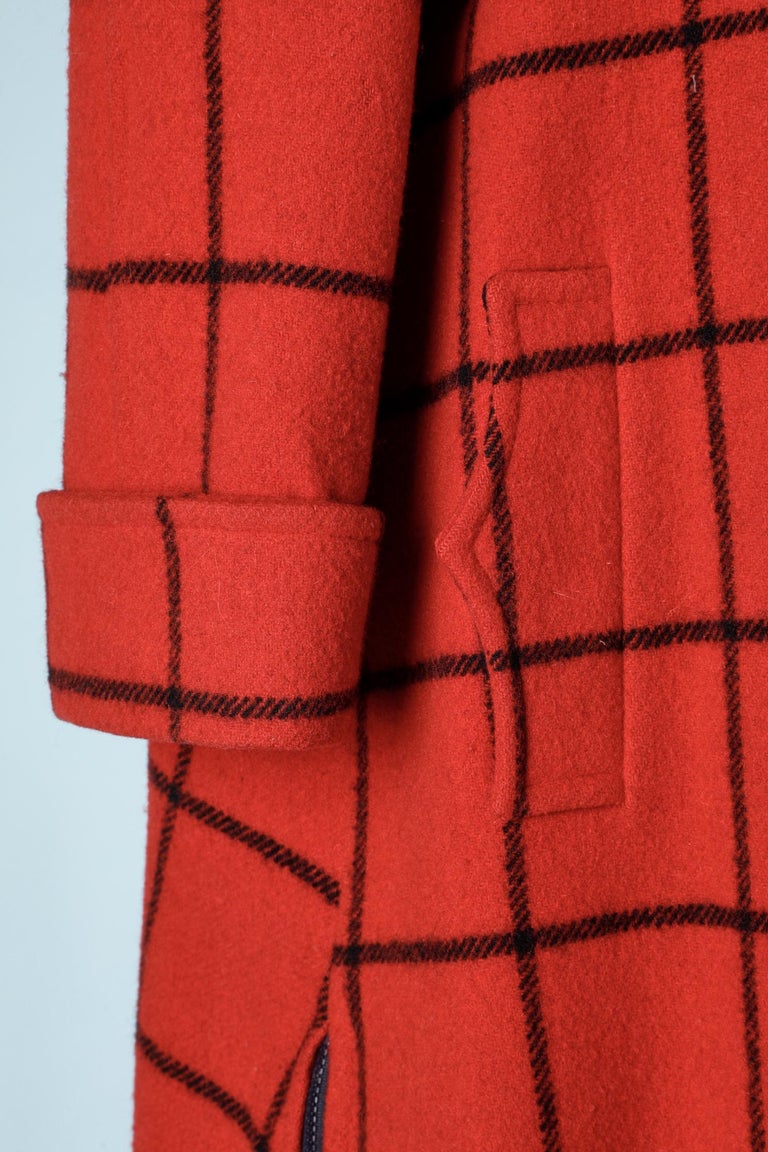 Red and navy check plaid coat Bill Blass Signature For Sale at 1stDibs