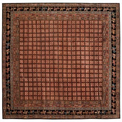 Red and Navy Contemporary Handmade Wool Turkish Oushak Rug Square