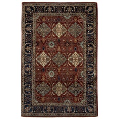 Red and Navy Handmade Wool Turkish Oushak Ru
