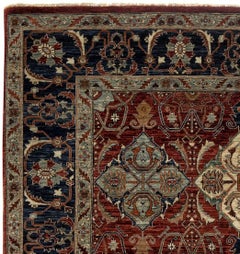 Red and Navy Handmade Wool Turkish Oushak Ru