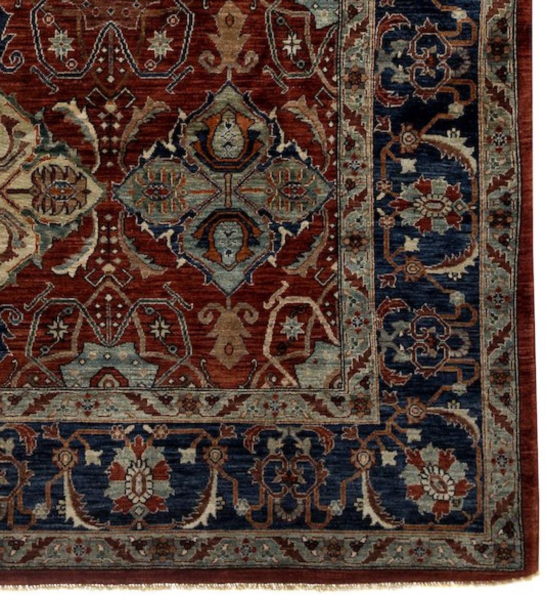 Red and Navy Handmade Wool Turkish Oushak Ru In Excellent Condition For Sale In North Bergen, NJ