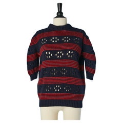 Red and navy jacquard wool sweater Miu-Miu