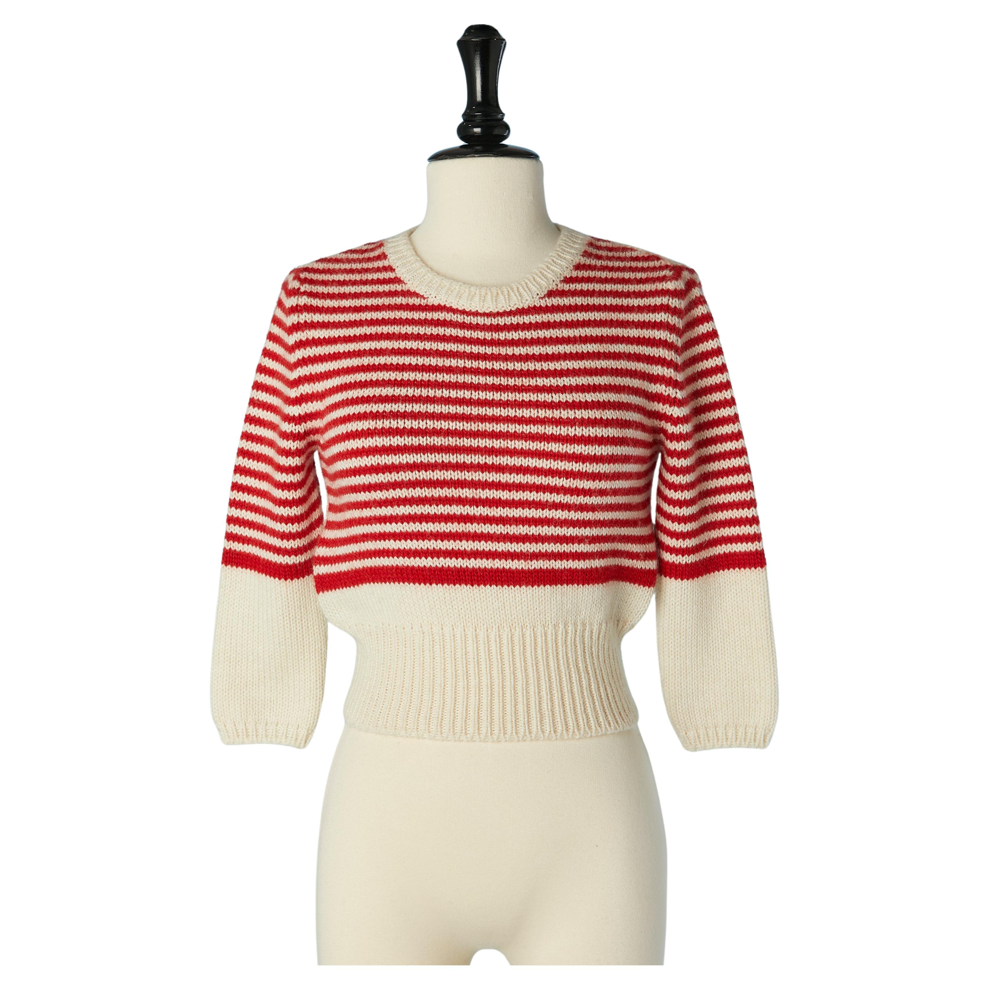 Red and off-white knit jacquard sweater Miu-Miu