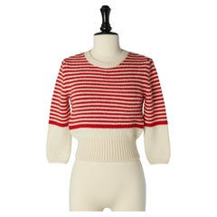 Jersey de punto jacquard rojo y blanco roto Miu-Miu