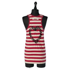 Red and off-white striped tank top with leather laces GAULTIER JEANS