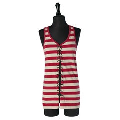 Red and off-white striped tank top with leather laces GAULTIER JEANS