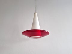 Red and opaline glass pendant lamp, 1960's