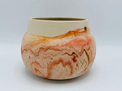 Red and Orange Clay Pottery Hanging Cachepot Planter by Nemadji, 1970s