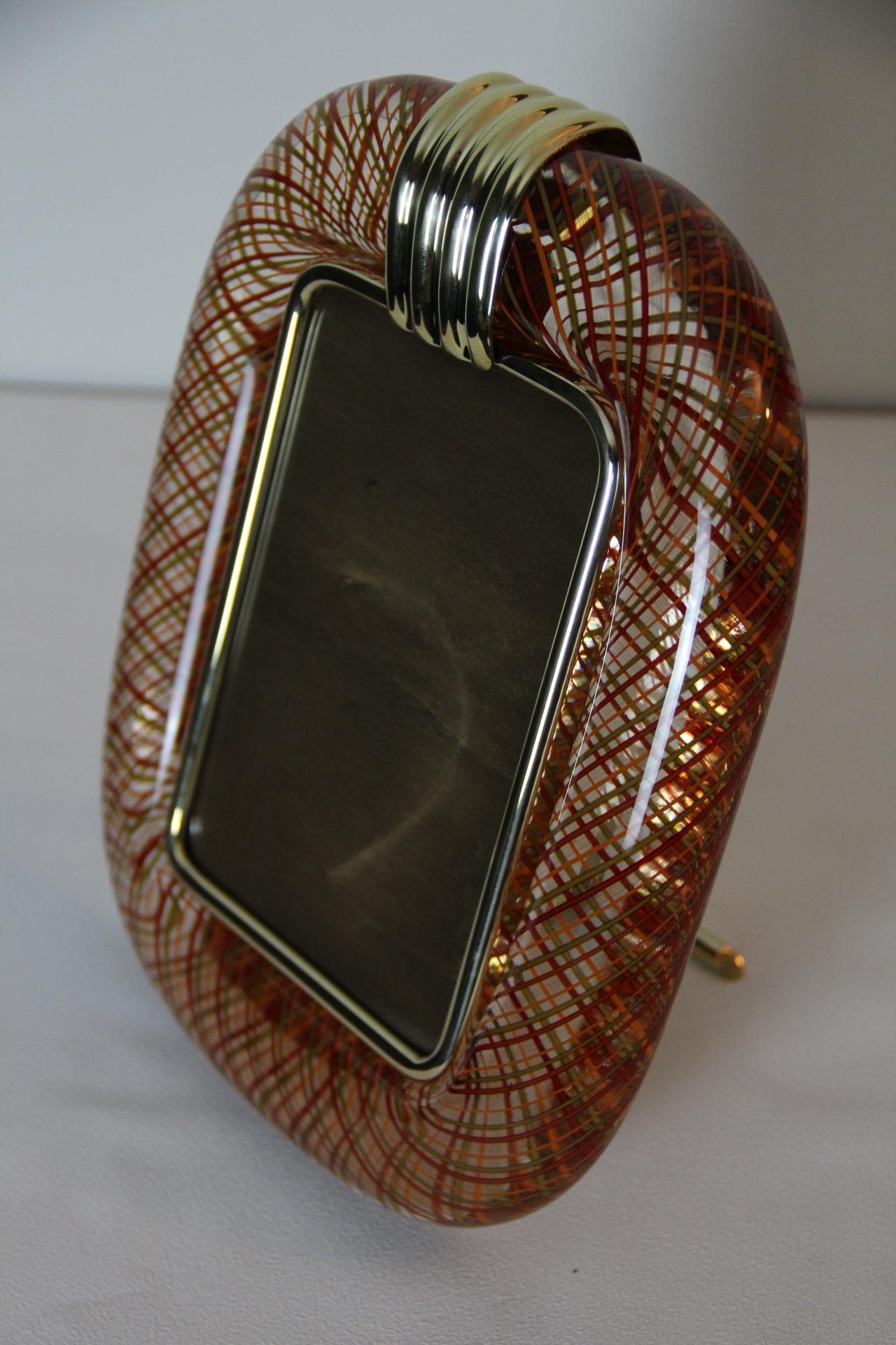 Cadre photo et verre Murano Filigrana rouge et orange de Venini en vente 5