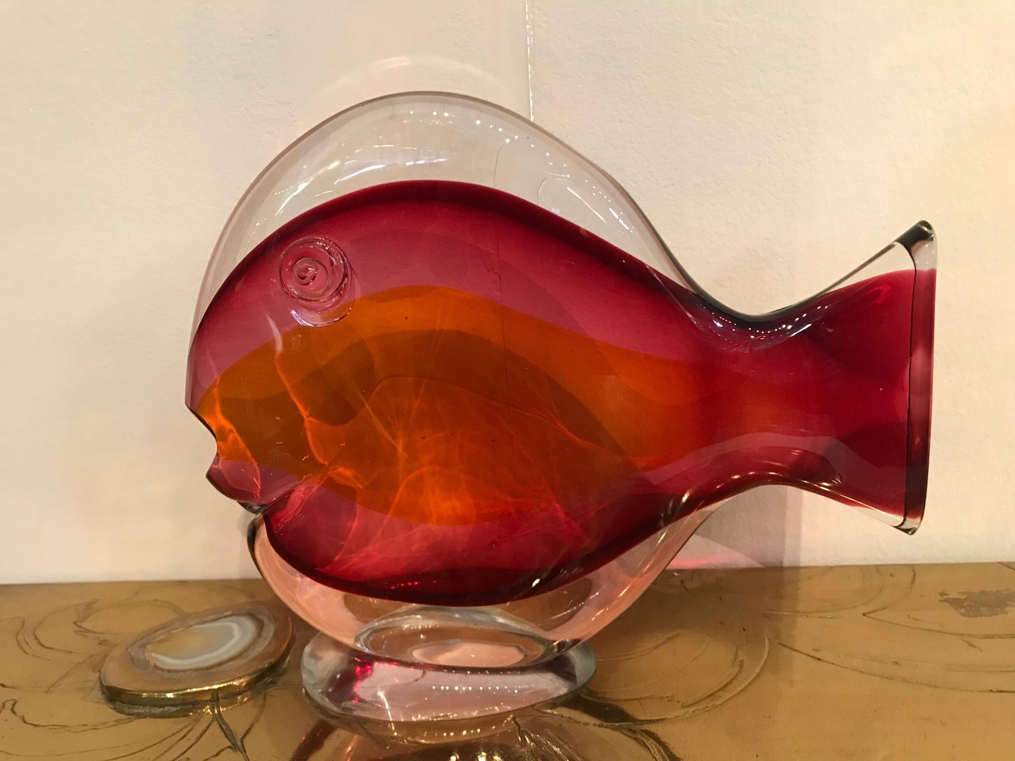Italian Red and Orange Glass Sommerso Sunfish by Murano