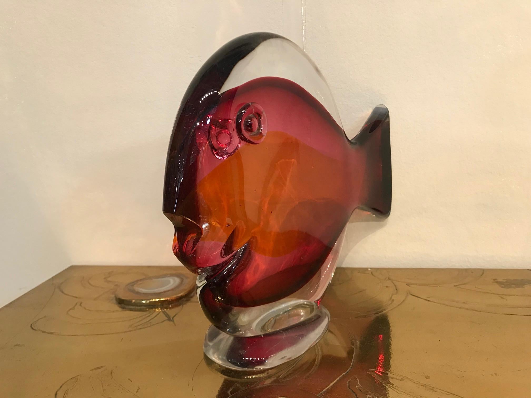 Red and Orange Glass Sommerso Sunfish by Murano In Good Condition In Montreal, QC