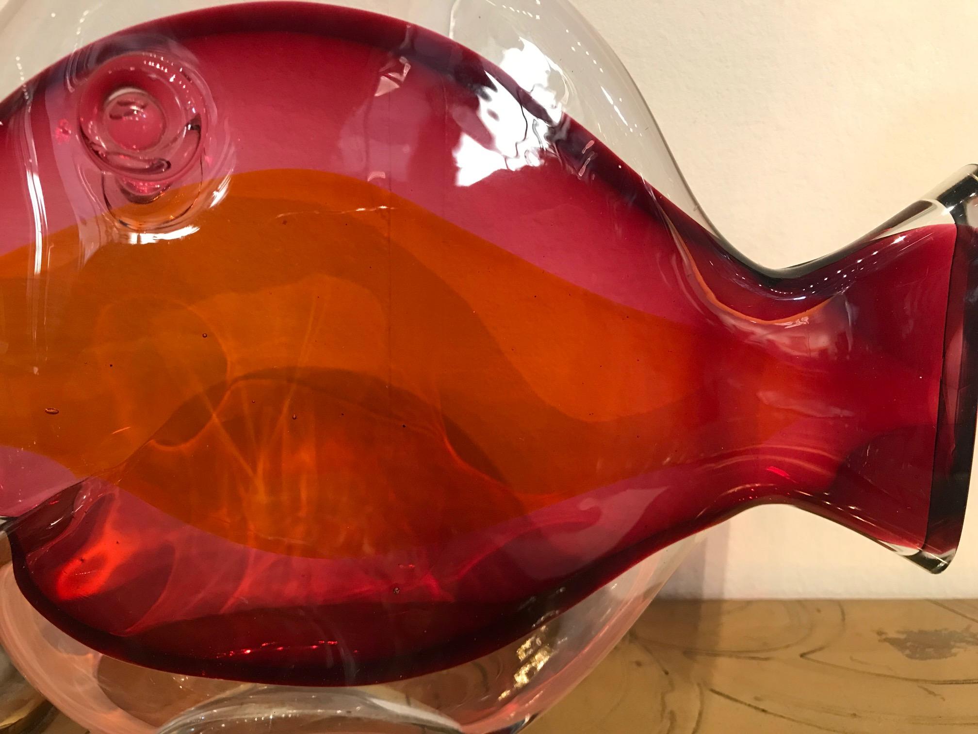 Mid-20th Century Red and Orange Glass Sommerso Sunfish by Murano